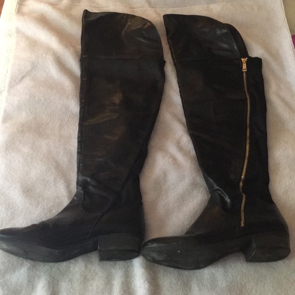 Tall winter boots, black faux leather